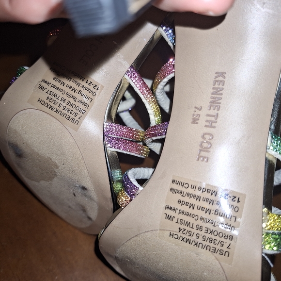 KENETH COLE New York women's Brooke 95 twist rainbow rhinestone gold high heels - Picture 3 of 9